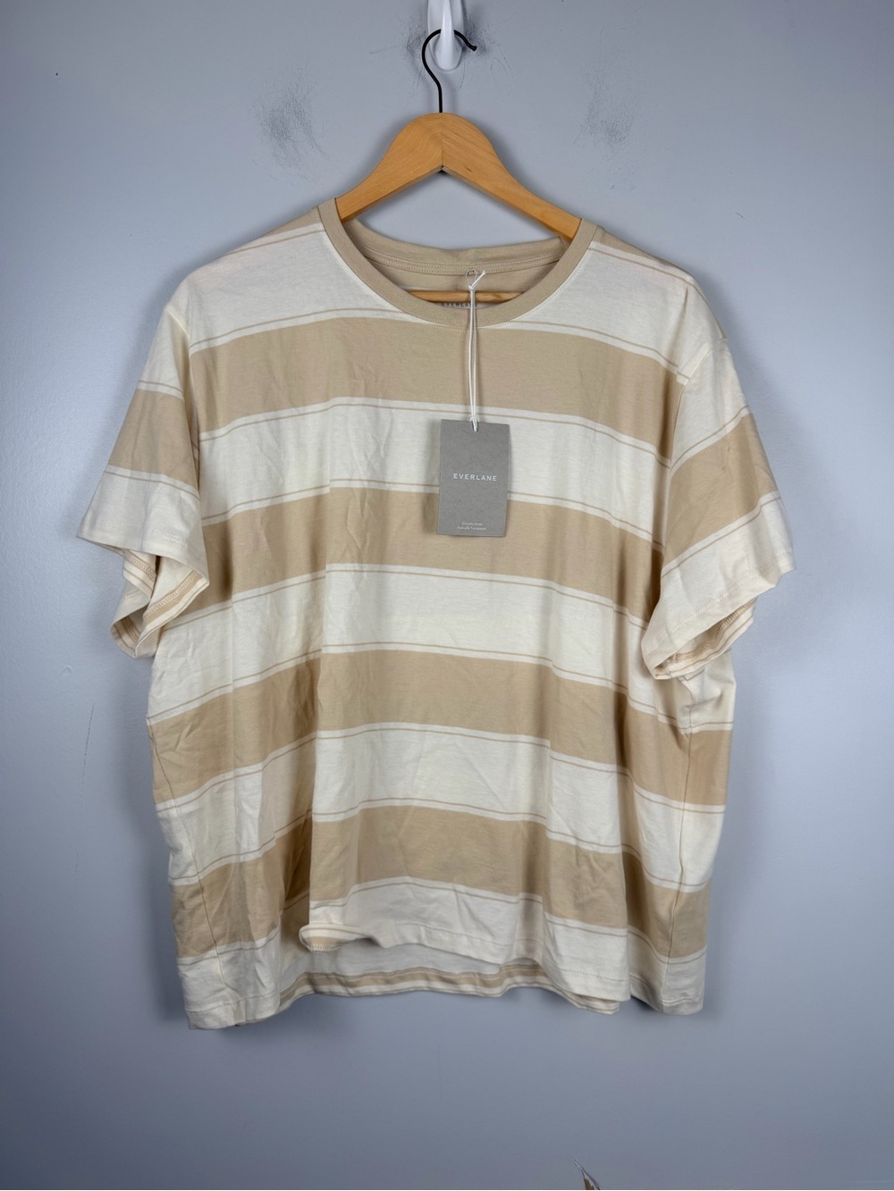 New Everlane boxy organic cotton khaki stripe t-shirt size xxxl